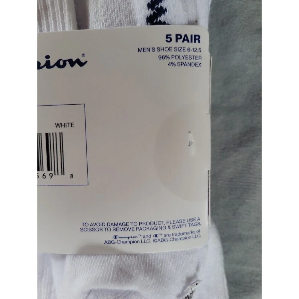 Champion Mens Crew  Socks 5 Prs -Athleticwear SZ 6-12  Cushioned Performance